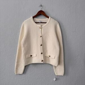 nine west cream long sleeve textured button-front cardigan size xxl